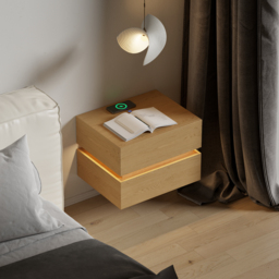 Floating Smart LED Nightstand Wireless Charging Station Bedside Table with Light White - thumbnail 5