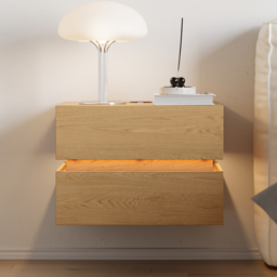 Floating Smart LED Nightstand Wireless Charging Station Bedside Table with Light White - thumbnail 7
