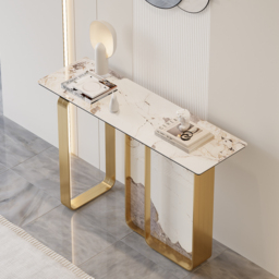 1200mmW Modern Sintered Stone Console Table with Gold Stainless Steel Frame - thumbnail 1