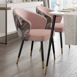 Set of 4 Modern Velvet Dining Chairs Upholstered Pink Dining Room Chairs with Arm - thumbnail 3