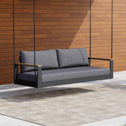 Tevara Two Seater Solid Wood Outdoor Hanging Chair Sofa Porch Swing Bench in Grey Cushion & Pillow Included - thumbnail 1