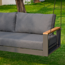 Tevara Two Seater Solid Wood Outdoor Hanging Chair Sofa Porch Swing Bench in Grey Cushion & Pillow Included - thumbnail 9