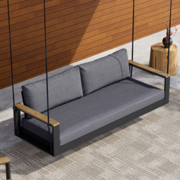 Tevara Two Seater Solid Wood Outdoor Hanging Chair Sofa Porch Swing Bench in Grey Cushion & Pillow Included - thumbnail 3