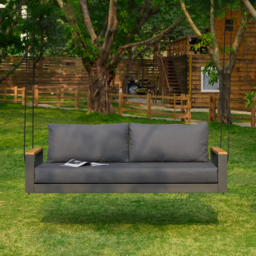 Tevara Two Seater Solid Wood Outdoor Hanging Chair Sofa Porch Swing Bench in Grey Cushion & Pillow Included - thumbnail 7