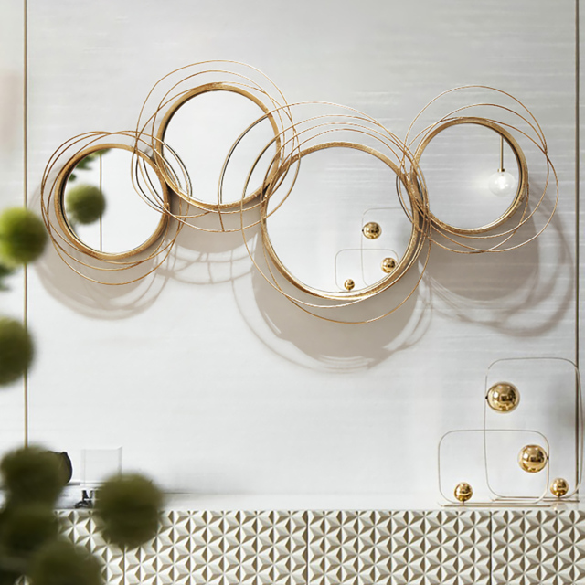 Modern Luxury Large Gold Round Wall Mirror Creative 3D Overlapping 4 Rings Metal Decor - image 1