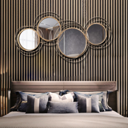 Modern Luxury Large Gold Round Wall Mirror Creative 3D Overlapping 4 Rings Metal Decor - thumbnail 5