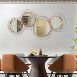 Modern Luxury Large Gold Round Wall Mirror Creative 3D Overlapping 4 Rings Metal Decor - thumbnail 4