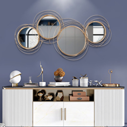 Modern Luxury Large Gold Round Wall Mirror Creative 3D Overlapping 4 Rings Metal Decor - thumbnail 3