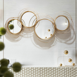 Modern Luxury Large Gold Round Wall Mirror Creative 3D Overlapping 4 Rings Metal Decor - thumbnail 1