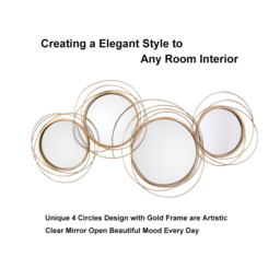 Modern Luxury Large Gold Round Wall Mirror Creative 3D Overlapping 4 Rings Metal Decor - thumbnail 7