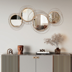 Modern Luxury Large Gold Round Wall Mirror Creative 3D Overlapping 4 Rings Metal Decor - thumbnail 2