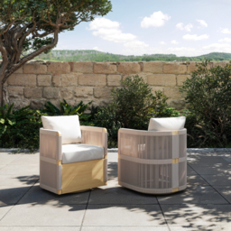Costra Outdoor Aluminium & Rope Weave Swivel Dining Chairs, Set of 2 - thumbnail 1