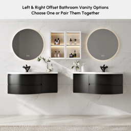 900mm Floating Curved Bathroom Vanity in Black Right Offset Single Sink Bathroom Cabinet - thumbnail 9