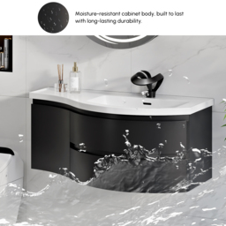 900mm Floating Curved Bathroom Vanity in Black Right Offset Single Sink Bathroom Cabinet - thumbnail 7