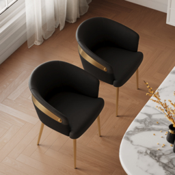 Set of 4 Modern Black PU Leather Dining Chair Curved Back with Gold Legs - thumbnail 3