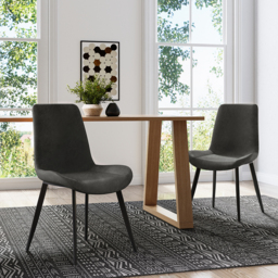 Linesly Mid-Century Modern Gray Upholstered Dining Chairs PU Leather (Set of 2) - thumbnail 5