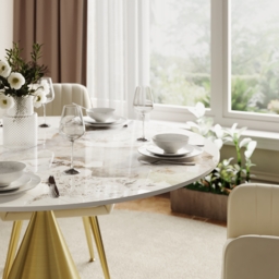 100 cm Sintered Stone Round Dining Table with Brushed Gold Base Seats 2-4 People - thumbnail 7