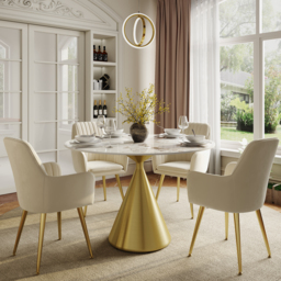 100 cm Sintered Stone Round Dining Table with Brushed Gold Base Seats 2-4 People - thumbnail 2