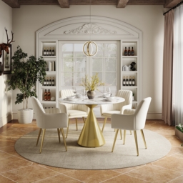 100 cm Sintered Stone Round Dining Table with Brushed Gold Base Seats 2-4 People - thumbnail 4