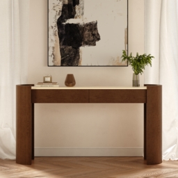 "Japandi 60"" Oval Sintered Stone Console Table With 2 Drawers" - thumbnail 2
