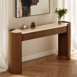 "Japandi 60"" Oval Sintered Stone Console Table With 2 Drawers" - thumbnail 4