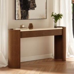 "Japandi 60"" Oval Sintered Stone Console Table With 2 Drawers"