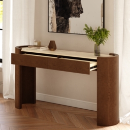 "Japandi 60"" Oval Sintered Stone Console Table With 2 Drawers" - thumbnail 3