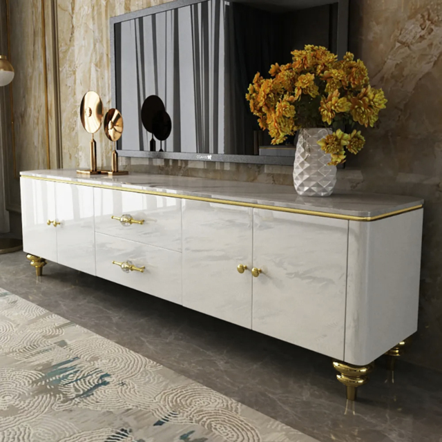 Chift Modern White TV Stand 4-Door 2-Drawer Luxurious Media Console for TV Up to 215 cm - image 1