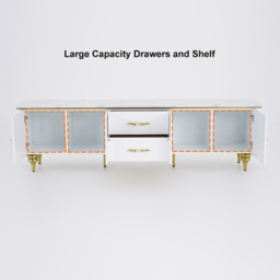 Chift Modern White TV Stand 4-Door 2-Drawer Luxurious Media Console for TV Up to 215 cm - thumbnail 5