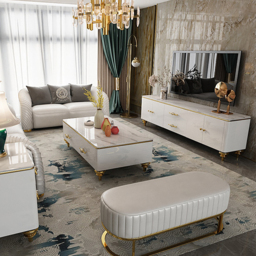 Chift Modern White TV Stand 4-Door 2-Drawer Luxurious Media Console for TV Up to 215 cm - thumbnail 2