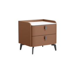 Modern Bedside Table with 2 Drawers Bedroom Bedside Table in Orange, Faux Marble Top - thumbnail 8