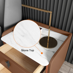 Modern Bedside Table with 2 Drawers Bedroom Bedside Table in Orange, Faux Marble Top - thumbnail 9