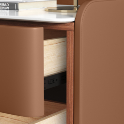 Modern Bedside Table with 2 Drawers Bedroom Bedside Table in Orange, Faux Marble Top - thumbnail 5