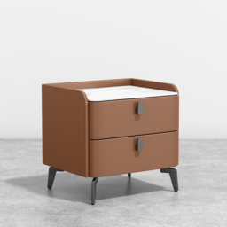 Modern Bedside Table with 2 Drawers Bedroom Bedside Table in Orange, Faux Marble Top - thumbnail 6