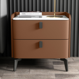 Modern Bedside Table with 2 Drawers Bedroom Bedside Table in Orange, Faux Marble Top - thumbnail 2