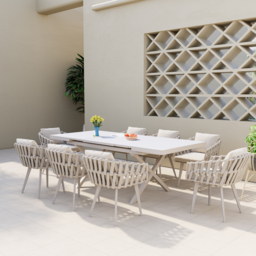 9-Piece Outdoor Extendable Dining Set with 8 Rope Weave Chairs (160 - 215 cm) in Grey - thumbnail 2