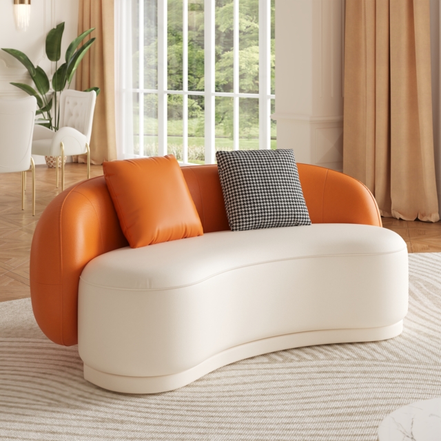 Suncurve 175 cm Performance Leather Curved Upholstered Sofa with Pillows - image 1