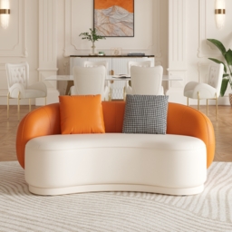 Suncurve 175 cm Performance Leather Curved Upholstered Sofa with Pillows - thumbnail 2