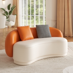 Suncurve 175 cm Performance Leather Curved Upholstered Sofa with Pillows