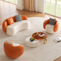 Suncurve 175 cm Performance Leather Curved Upholstered Sofa with Pillows - thumbnail 3