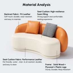 Suncurve 175 cm Performance Leather Curved Upholstered Sofa with Pillows - thumbnail 9