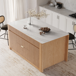 180 cm Kitchen Island Sintered Stone Top with Storage NaturalModern - thumbnail 3