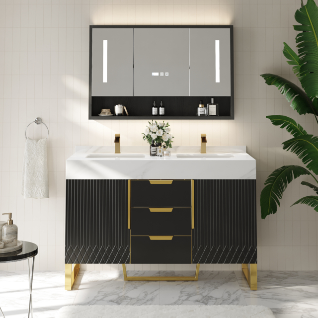 Aro Bathroom Vanity Set 120 cm Freestanding Bathroom Vanity Black with Double Sinks - image 1