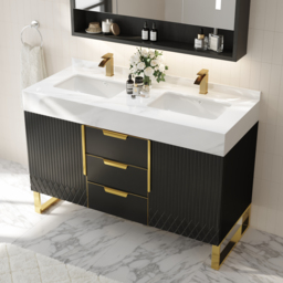 Aro Bathroom Vanity Set 120 cm Freestanding Bathroom Vanity Black with Double Sinks - thumbnail 2