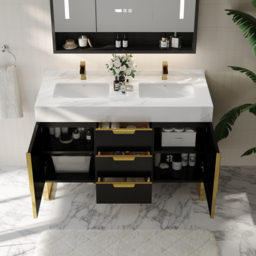 Aro Bathroom Vanity Set 120 cm Freestanding Bathroom Vanity Black with Double Sinks - thumbnail 3