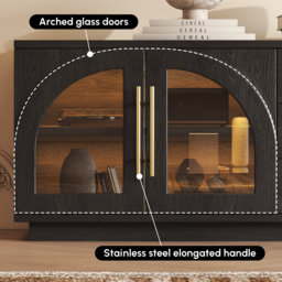 Arune 2032 mm Mid-Century Modern Black TV Stand Coffee Table Set with LED Lights and Arched Glass Cabinet Doors - thumbnail 9