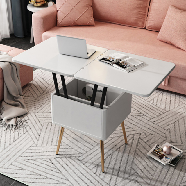 Modern Multi-functional Coffee Table Extendable with Storage & Lift Top in White - image 1