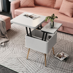 Modern Multi-functional Coffee Table Extendable with Storage & Lift Top in White - thumbnail 4