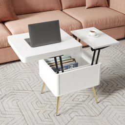 Modern Multi-functional Coffee Table Extendable with Storage & Lift Top in White - thumbnail 6