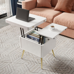 Modern Multi-functional Coffee Table Extendable with Storage & Lift Top in White - thumbnail 7